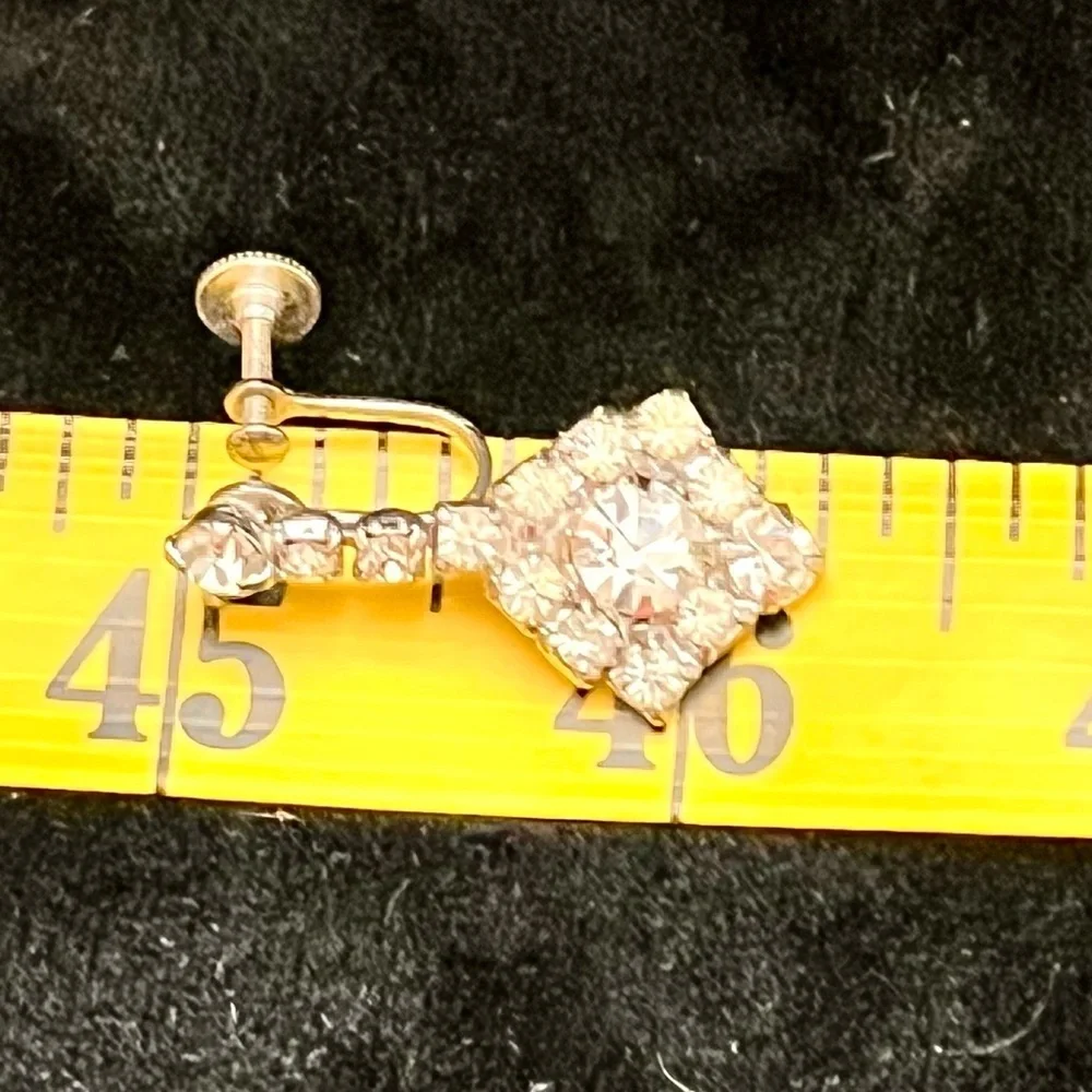 Vintage 1950s Rhinestone Crystal Drop Dangle Earrings Silver Tone Screw Back